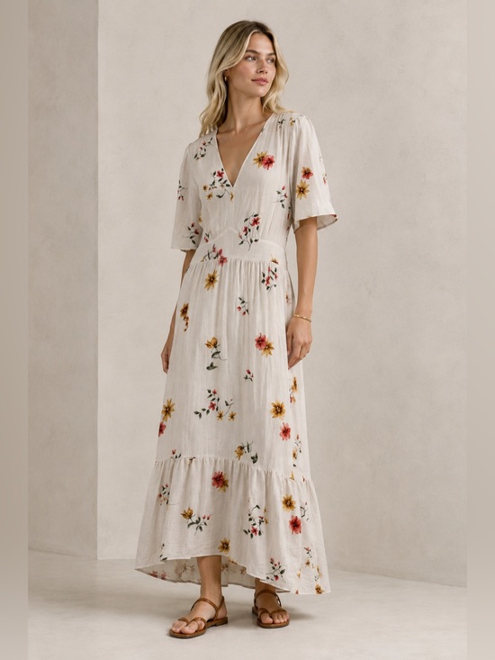 Reitmans Dresses & Skirts - Reitmans Beige Floral Maxi Dress Cottagecore Boho Romantic Size XL open back
